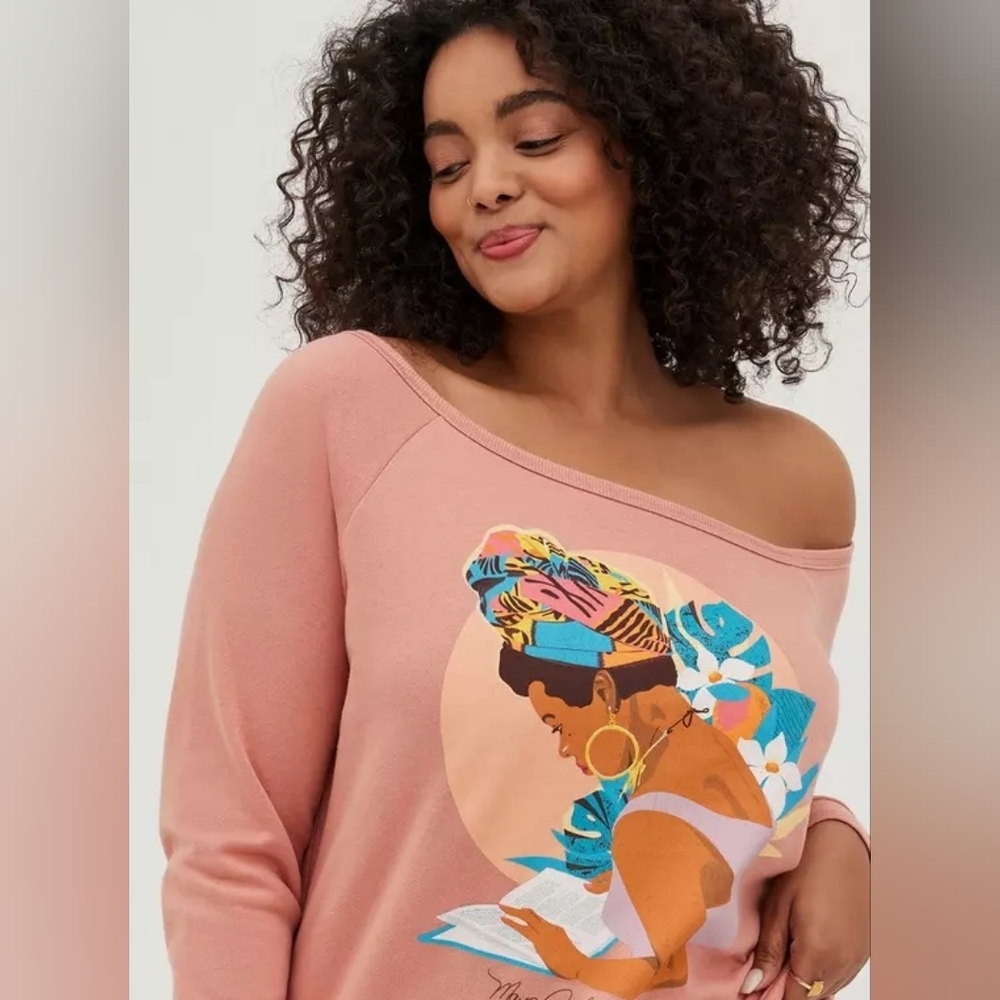 #TorridStrong Off-Shoulder Sweatshirt - French Terry Maya Angelou Rose Pink - Picture 2 of 16